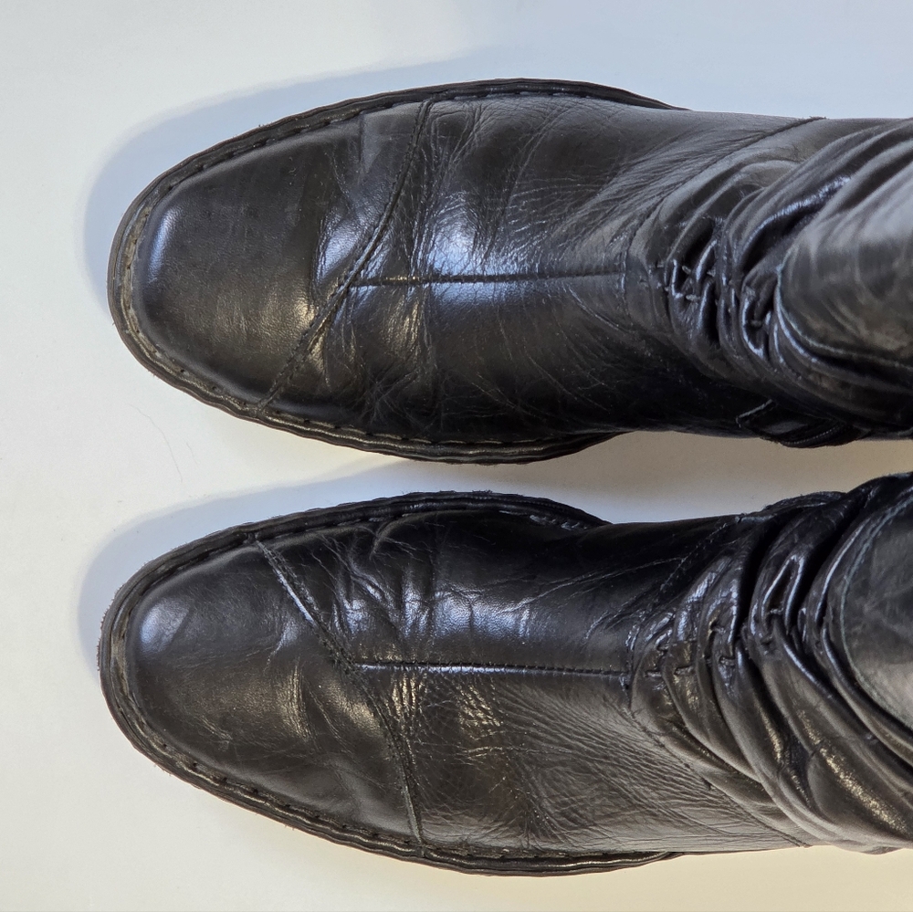 Josef Siebel Black Slouchy Creased Leather Mid Calf Boots Sz 38(7-7.5) Boho chic - Picture 8 of 14
